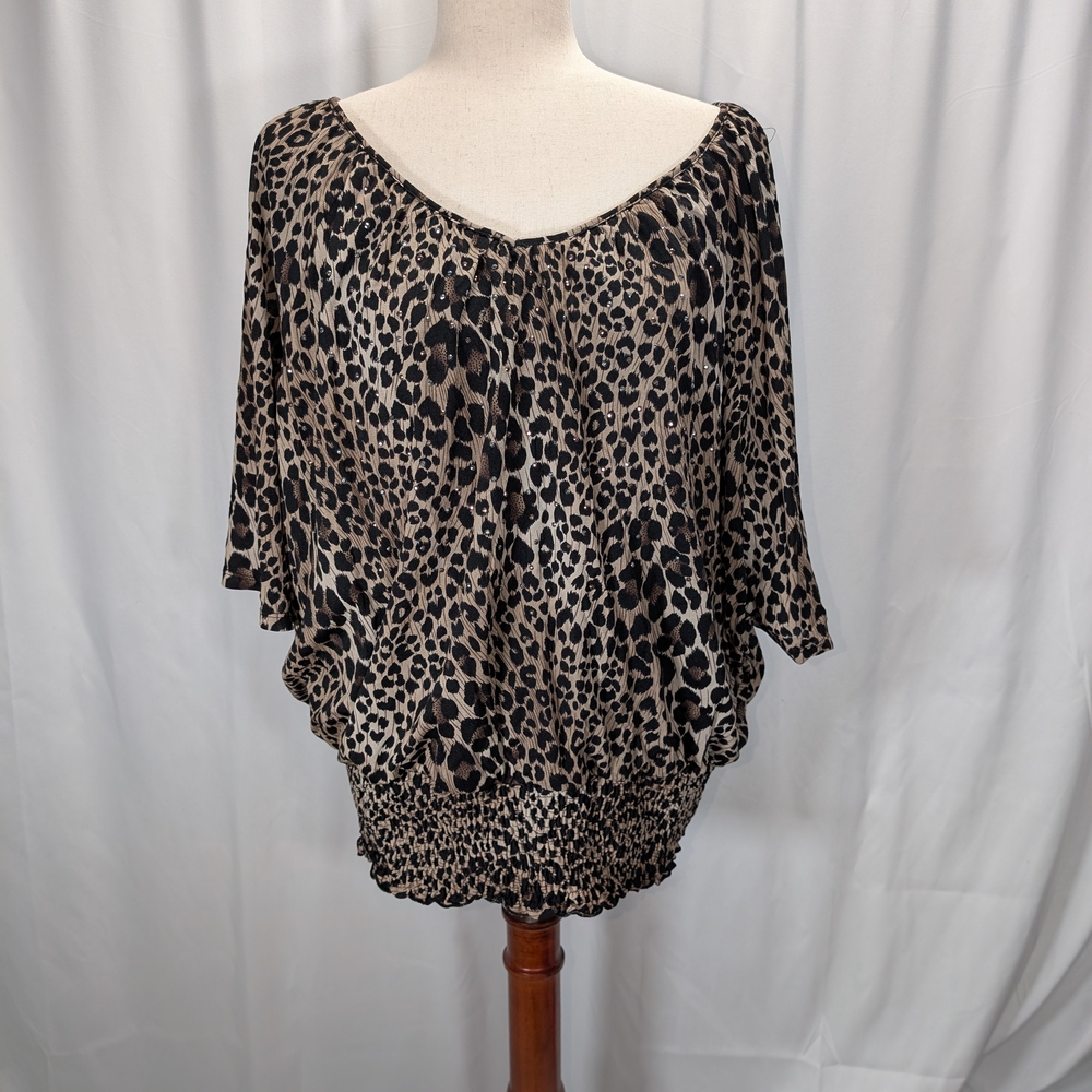 Style & Co. Black and Brown Asymmetrical Dolman Sleeve Top